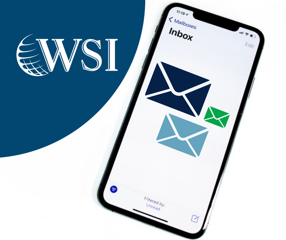 WSI logo with a smartphone containing colorful envelopes