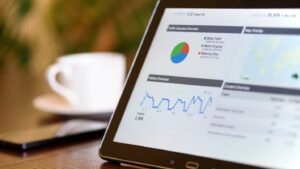 A computer shows analytic data for website performance.