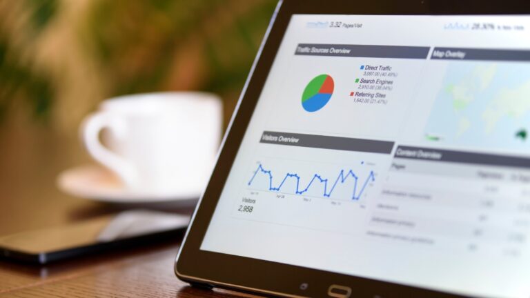 A computer shows analytic data for website performance.